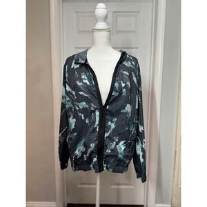 Athletic Works Abstract Windbreaker Jacket XL Teal Black Zip Lightweight